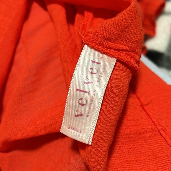 VELVET 3/4 sleeve 100% Cotton Orange Poppy Blouse Size Small - Picture 9 of 9